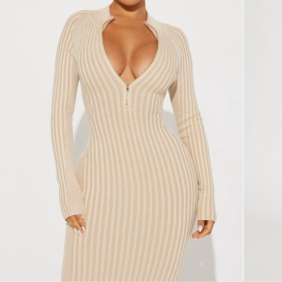 Fashion Nova Beige Ribbed Maxi Dress - Picture 2 of 3